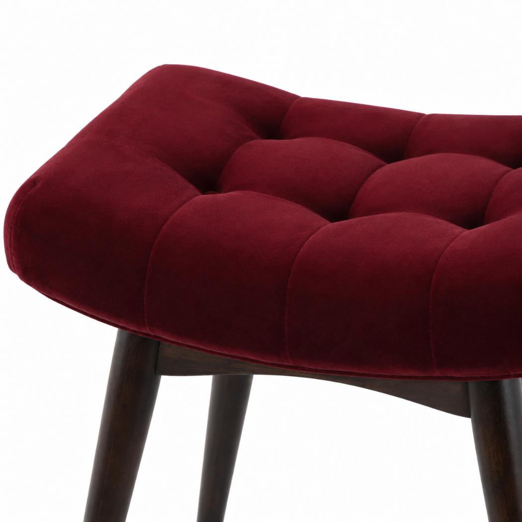 Curved Hallway Bench | Wine Red Cotton Velvet | Solid Mango Wood Frame | Upholstered Seating