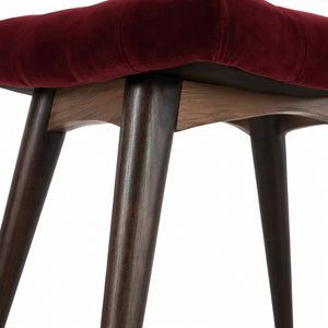 Curved Hallway Bench | Wine Red Cotton Velvet | Solid Mango Wood Frame | Upholstered Seating
