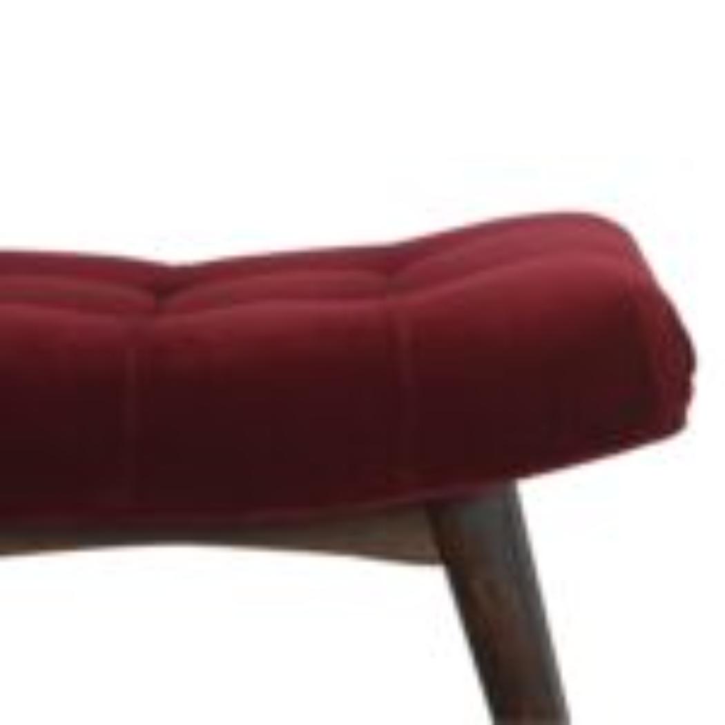 Curved Hallway Bench | Wine Red Cotton Velvet | Solid Mango Wood Frame | Upholstered Seating