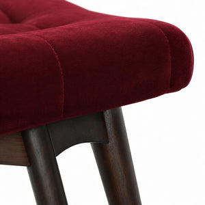 Curved Hallway Bench | Wine Red Cotton Velvet | Solid Mango Wood Frame | Upholstered Seating