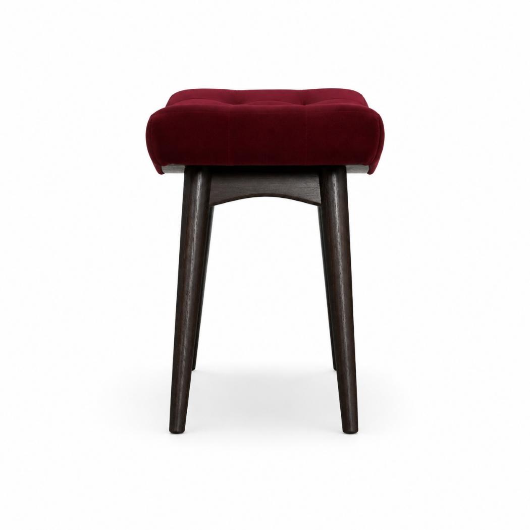 Curved Hallway Bench | Wine Red Cotton Velvet | Solid Mango Wood Frame | Upholstered Seating