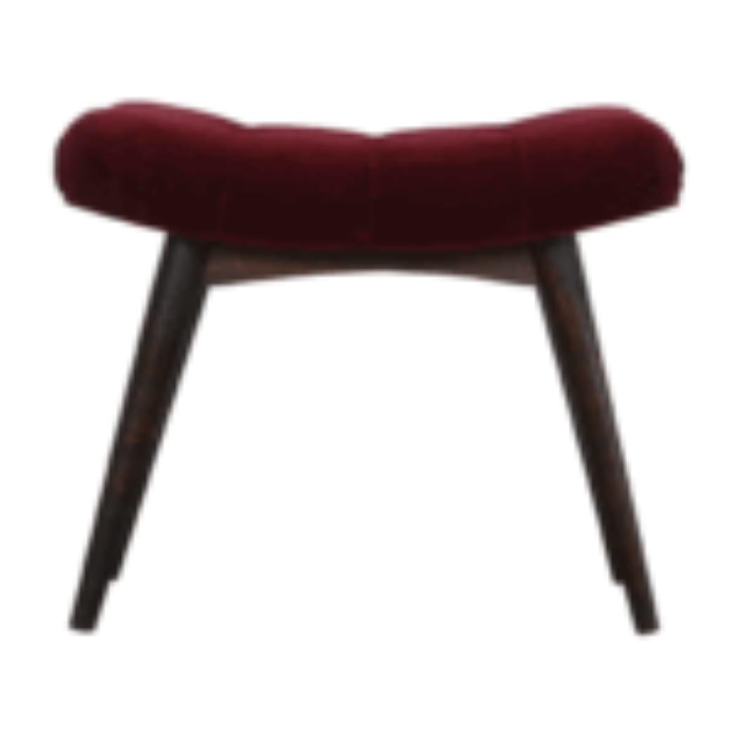 Curved Hallway Bench | Wine Red Cotton Velvet | Solid Mango Wood Frame | Upholstered Seating