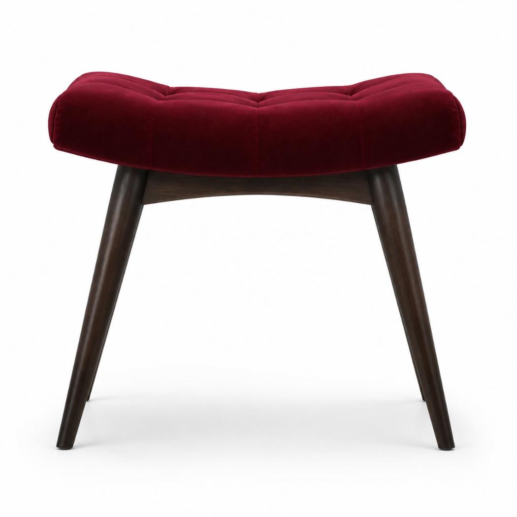 Curved Hallway Bench | Wine Red Cotton Velvet | Solid Mango Wood Frame | Upholstered Seating