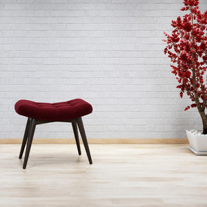 Curved Hallway Bench | Wine Red Cotton Velvet | Solid Mango Wood Frame | Upholstered Seating