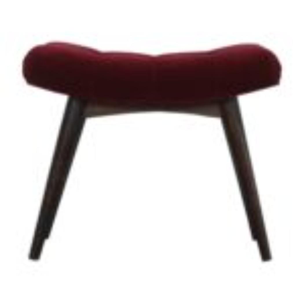 Curved Hallway Bench | Wine Red Cotton Velvet | Solid Mango Wood Frame | Upholstered Seating