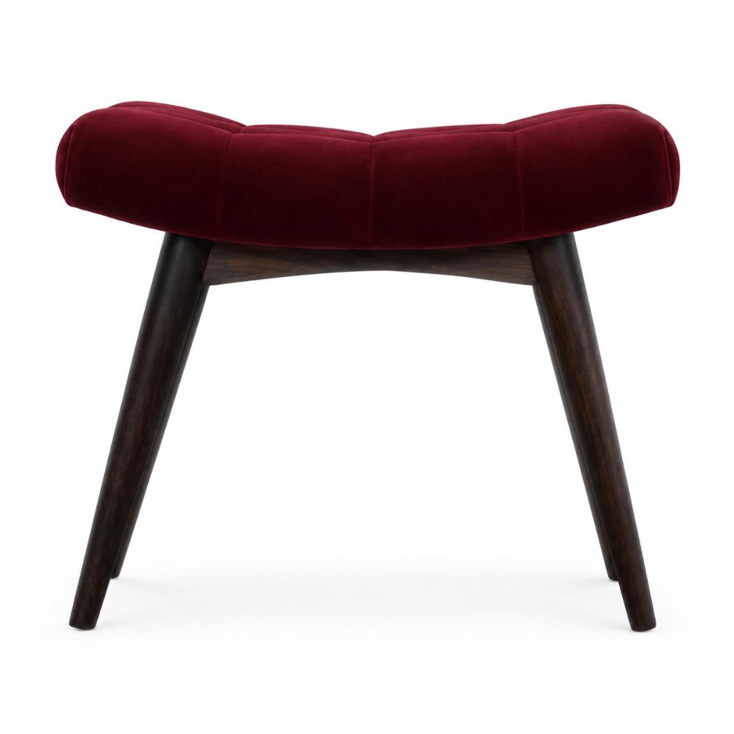 Curved Hallway Bench | Wine Red Cotton Velvet | Solid Mango Wood Frame | Upholstered Seating