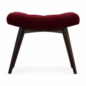 Curved Hallway Bench | Wine Red Cotton Velvet | Solid Mango Wood Frame | Upholstered Seating