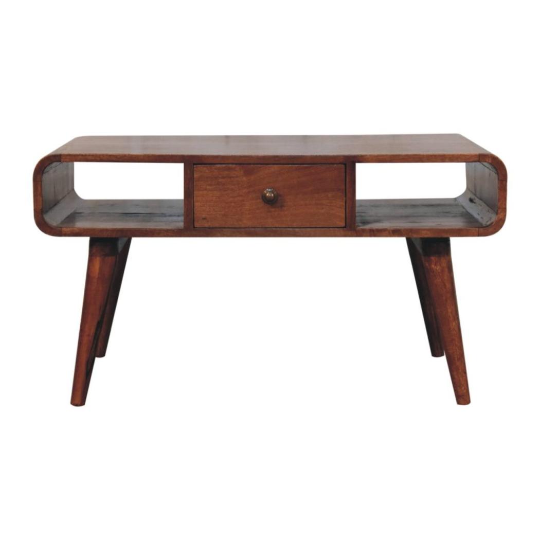 Curved Honey Caramel Coffee Table | Solid Mango Wood | Rounded Profile | Modern Centre Table