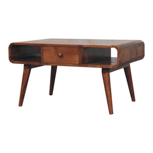 Curved Honey Caramel Coffee Table | Solid Mango Wood | Rounded Profile | Modern Centre Table