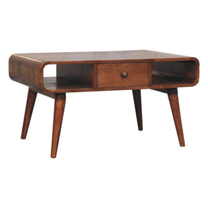 Curved Honey Caramel Coffee Table | Solid Mango Wood | Rounded Profile | Modern Centre Table