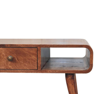 Curved Honey Caramel Coffee Table | Solid Mango Wood | Rounded Profile | Modern Centre Table