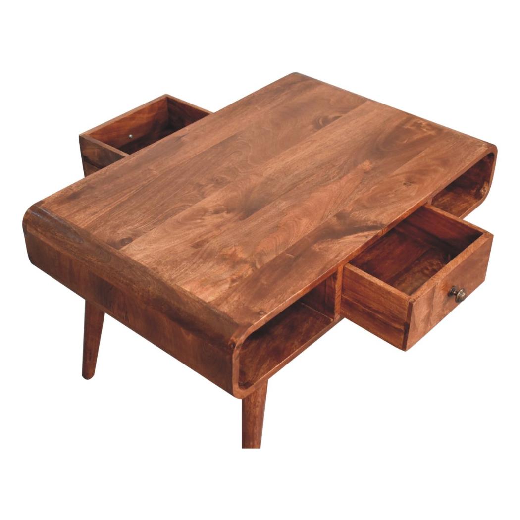 Curved Honey Caramel Coffee Table | Solid Mango Wood | Rounded Profile | Modern Centre Table