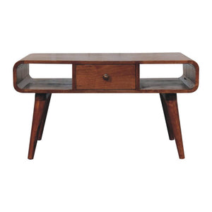 Curved Honey Caramel Coffee Table | Solid Mango Wood | Rounded Profile | Modern Centre Table