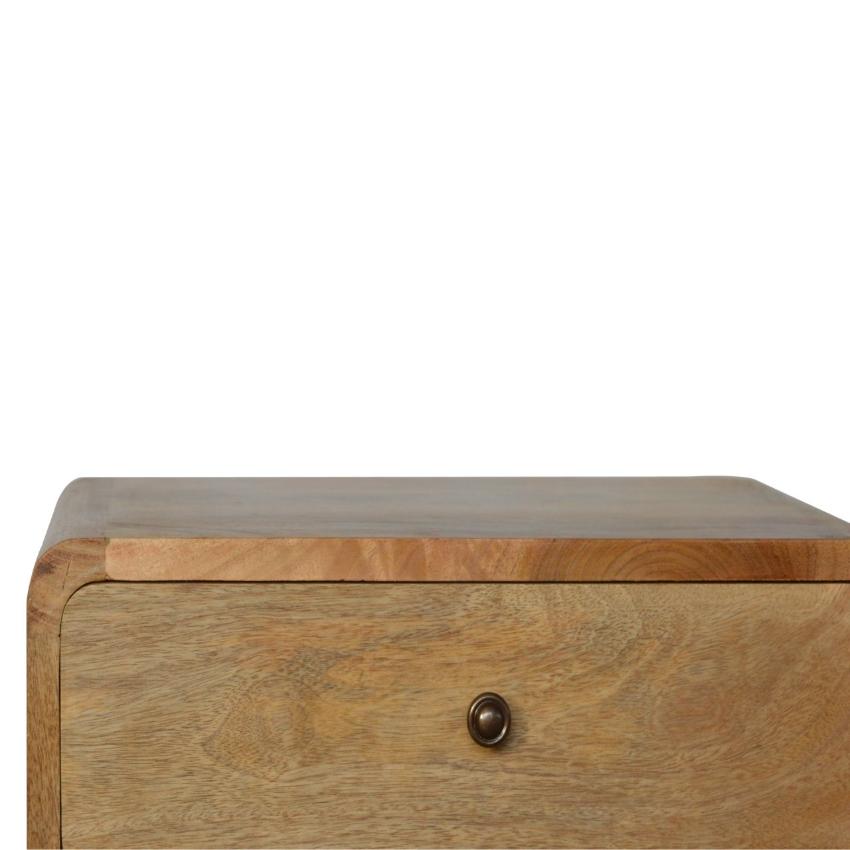 Curved Mango Wood Bedside Table | Oak-Inspired Finish | 2 Drawers