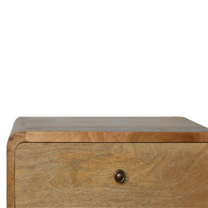 Curved Mango Wood Bedside Table | Oak-Inspired Finish | 2 Drawers