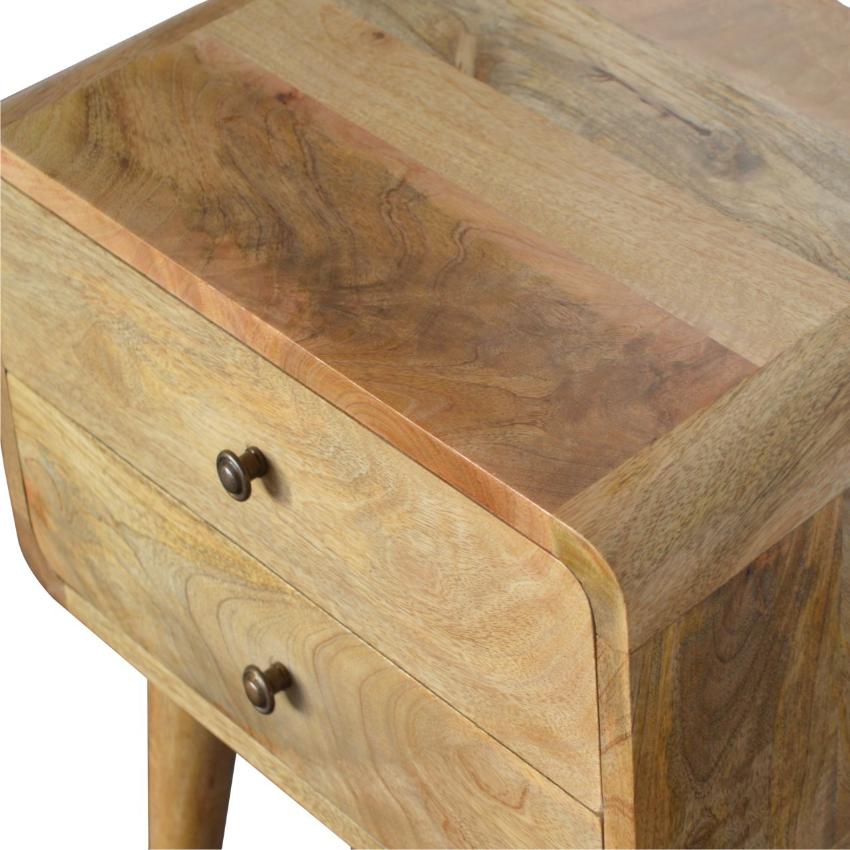 Curved Mango Wood Bedside Table | Oak-Inspired Finish | 2 Drawers