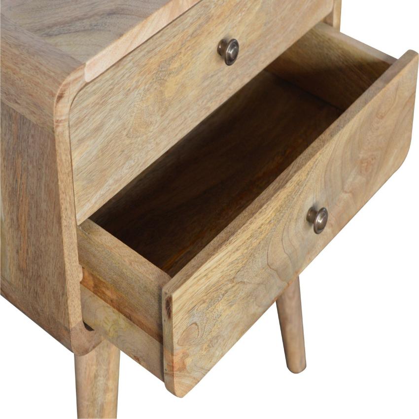 Curved Mango Wood Bedside Table | Oak-Inspired Finish | 2 Drawers