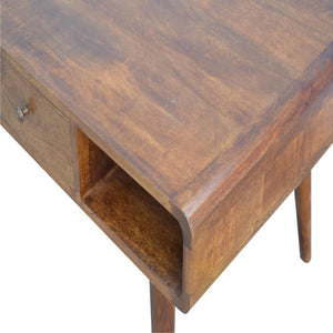 Curved Mango Wood Coffee Table | 2 Drawers | Chestnut Finish