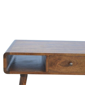 Curved Mango Wood Coffee Table | 2 Drawers | Chestnut Finish