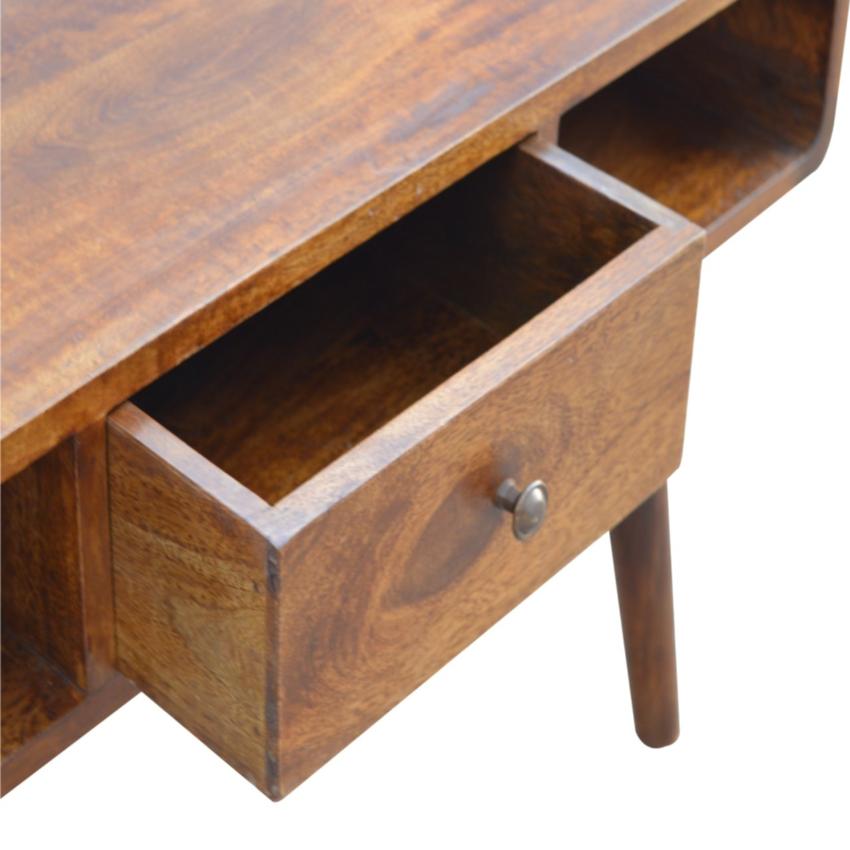 Curved Mango Wood Coffee Table | 2 Drawers | Chestnut Finish