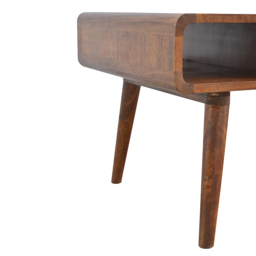 Curved Mango Wood Coffee Table | 2 Drawers | Chestnut Finish