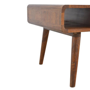 Curved Mango Wood Coffee Table | 2 Drawers | Chestnut Finish