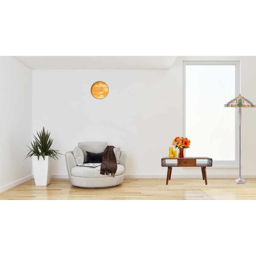Curved Mango Wood Coffee Table | 2 Drawers | Chestnut Finish
