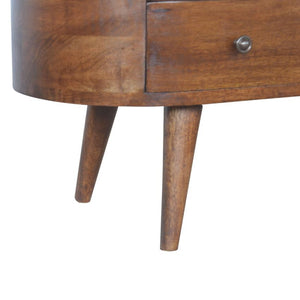 Curved Mango Wood Entertainment Unit | Chestnut Finish | 4 Drawers & Open Shelves