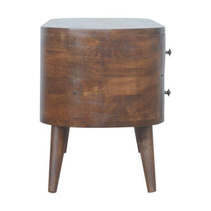 Curved Mango Wood Entertainment Unit | Chestnut Finish | 4 Drawers & Open Shelves