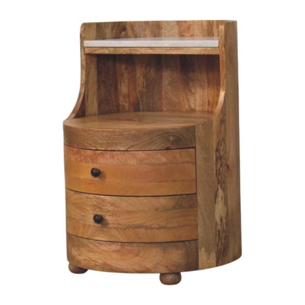 Curved Marble-Top Bedside Table | Sculptural Bedroom Storage