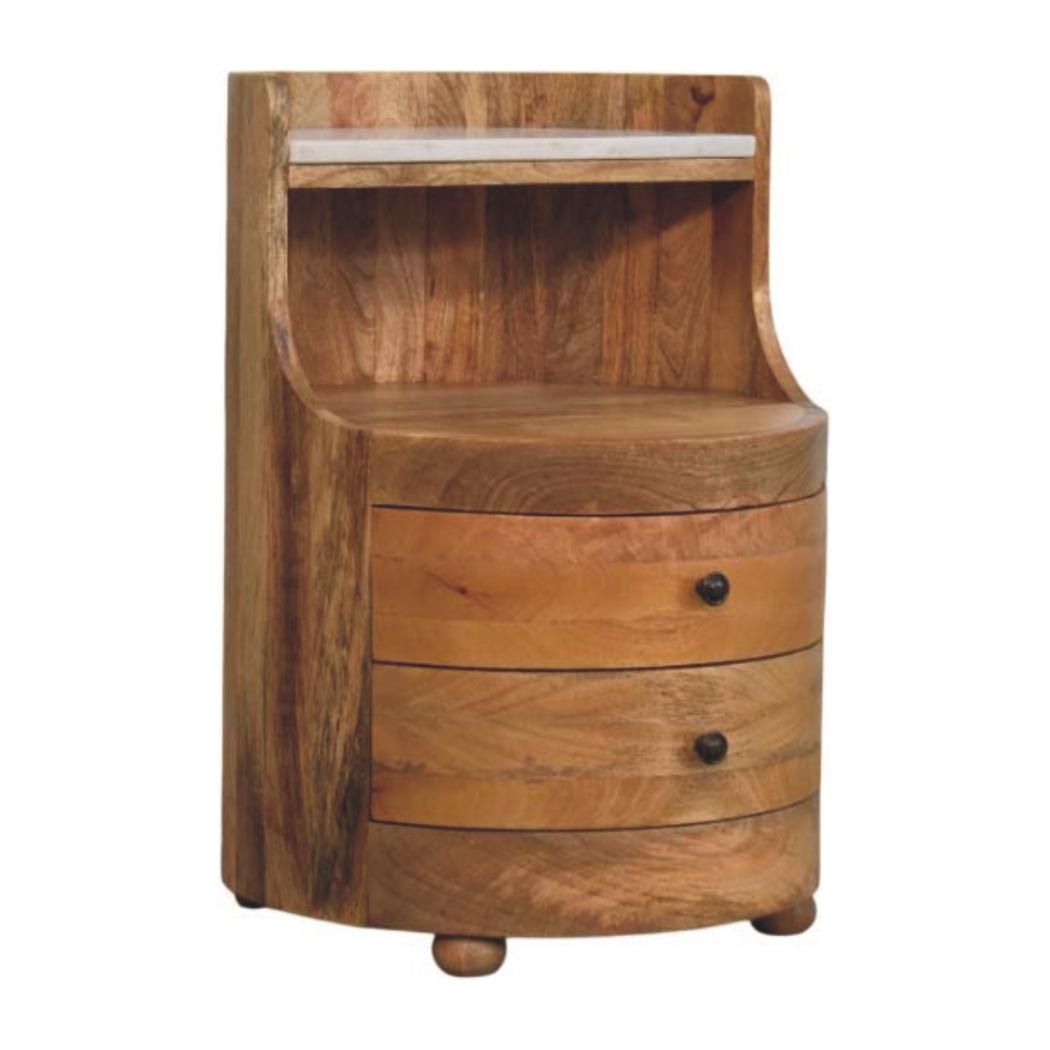 Curved Marble-Top Bedside Table | Sculptural Bedroom Storage