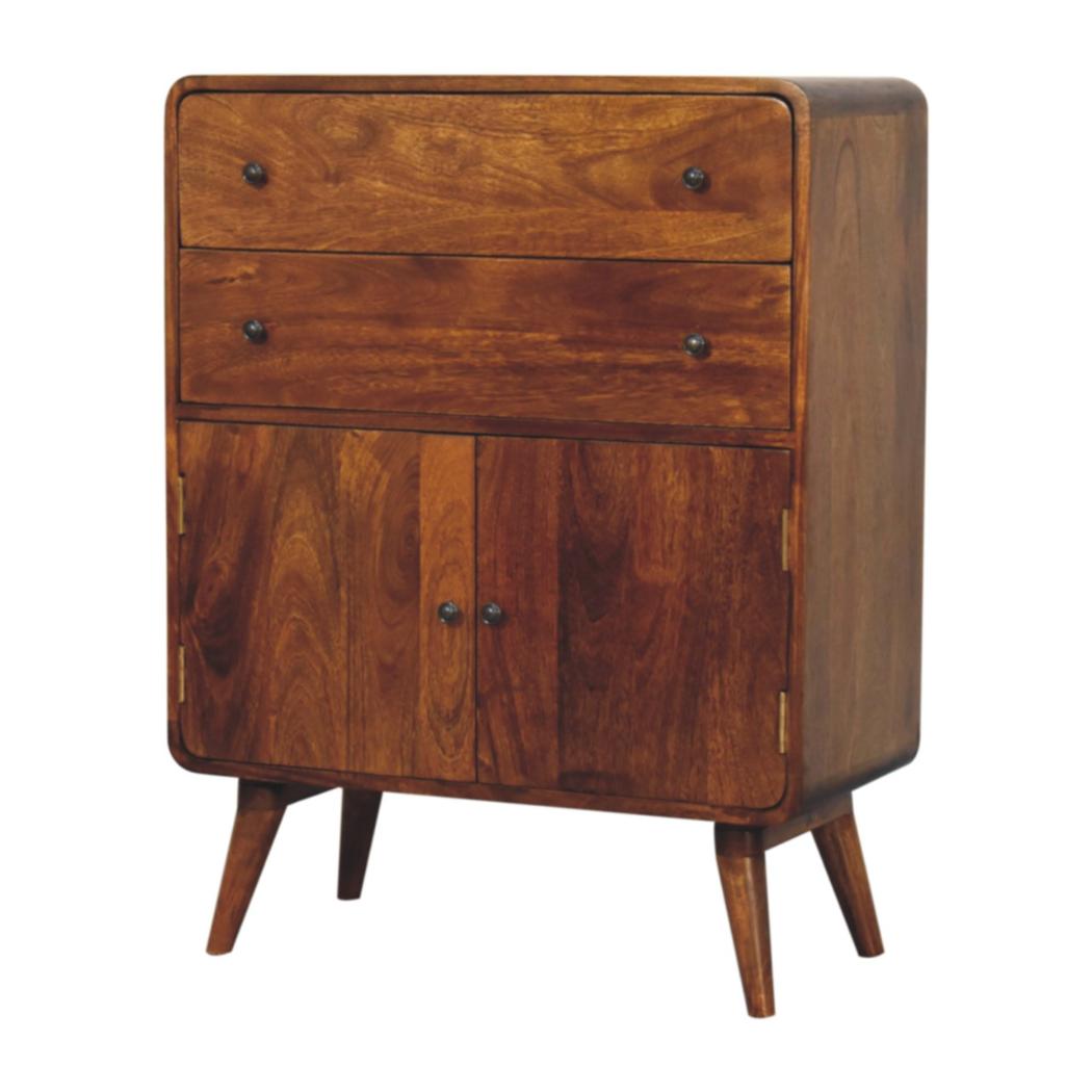 Curved Nordic Cabinet | Solid Mango Wood | Sculpted Storage