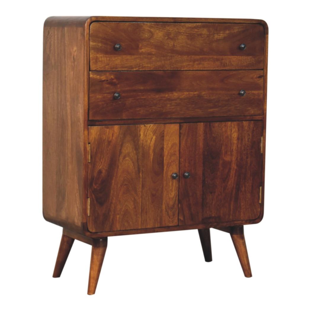 Curved Nordic Cabinet | Solid Mango Wood | Sculpted Storage