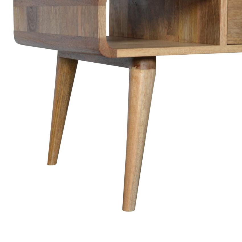 Curved Oak Finish Coffee Table | 2 Drawers | Solid Mango Wood