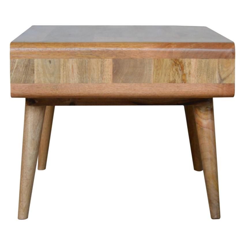 Curved Oak Finish Coffee Table | 2 Drawers | Solid Mango Wood