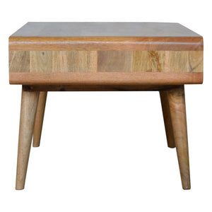 Curved Oak Finish Coffee Table | 2 Drawers | Solid Mango Wood