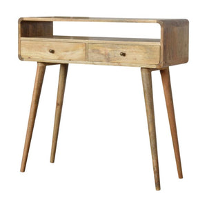 Curved Oak Finish Console Table | 2 Drawers | Solid Mango Wood