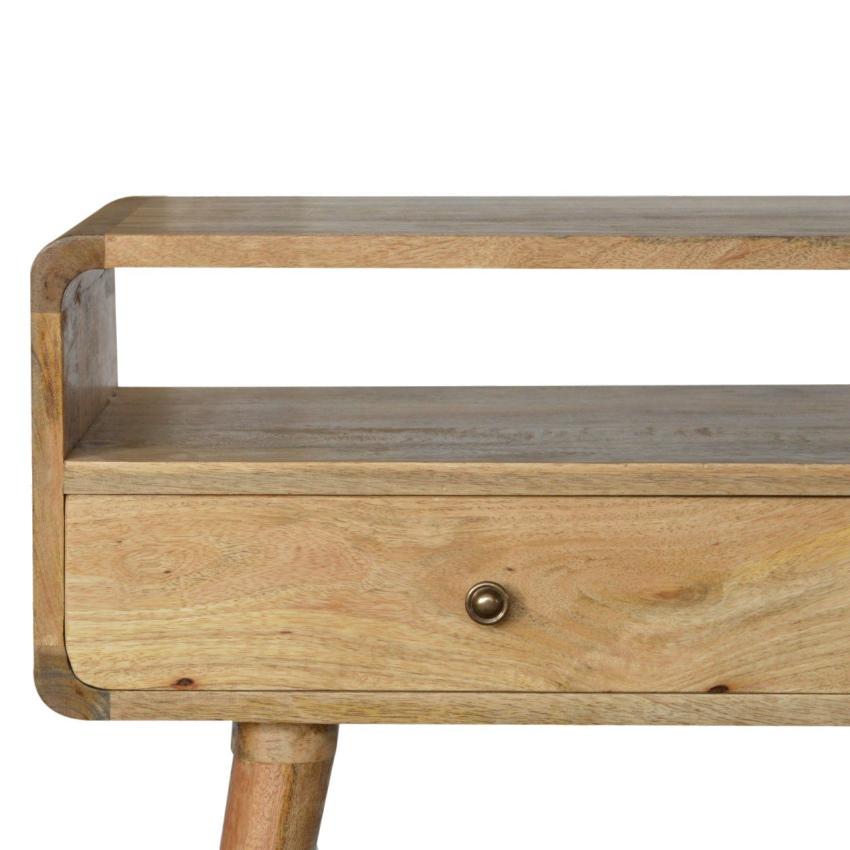 Curved Oak Finish Console Table | 2 Drawers | Solid Mango Wood