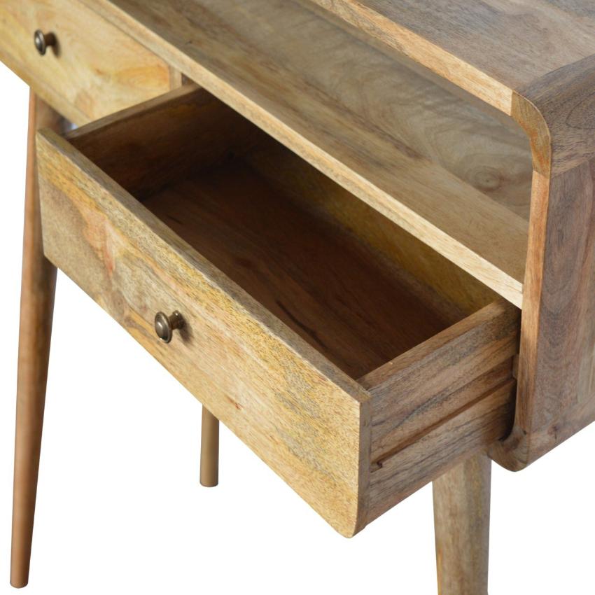 Curved Oak Finish Console Table | 2 Drawers | Solid Mango Wood