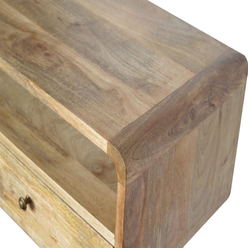 Curved Oak Finish Console Table | 2 Drawers | Solid Mango Wood