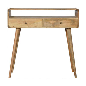 Curved Oak Finish Console Table | 2 Drawers | Solid Mango Wood