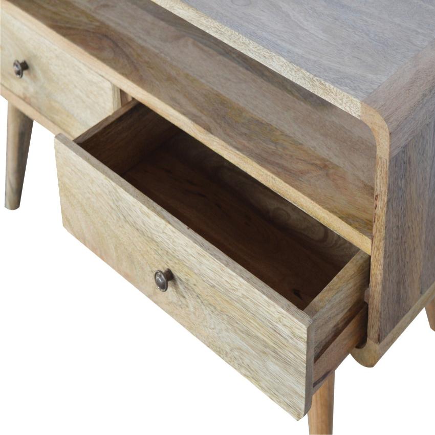 Curved Oak Finish Media Unit | 2 Drawers | Solid Mango Wood
