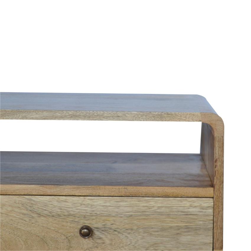 Curved Oak Finish Media Unit | 2 Drawers | Solid Mango Wood
