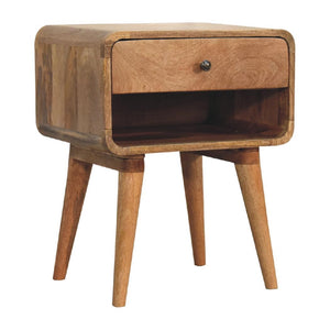 Curved Oak Open Bedside Table | Solid Mango Wood | Oak Finish | 1 Drawer Nightstand