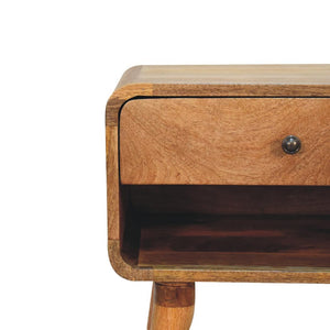 Curved Oak Open Bedside Table | Solid Mango Wood | Oak Finish | 1 Drawer Nightstand