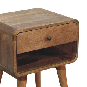 Curved Oak Open Bedside Table | Solid Mango Wood | Oak Finish | 1 Drawer Nightstand