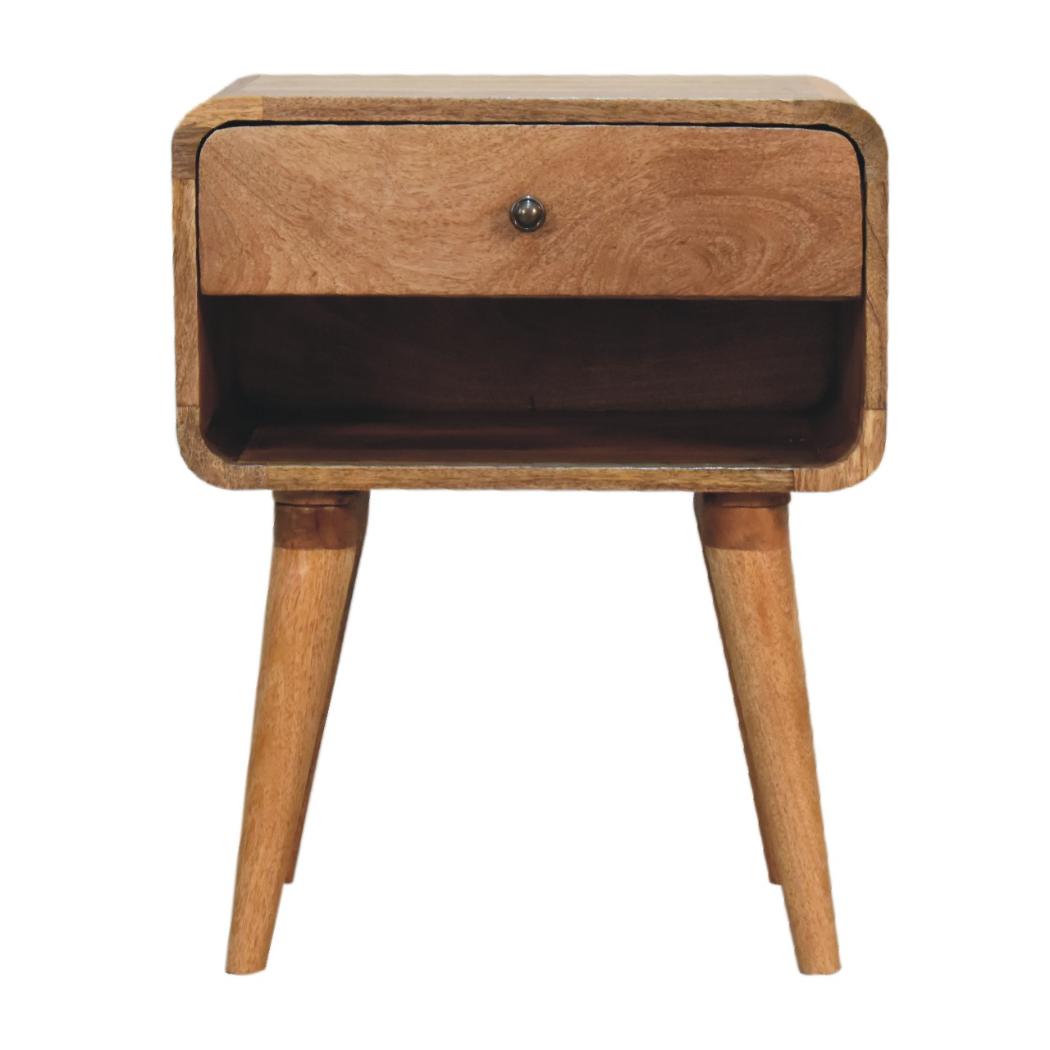 Curved Oak Open Bedside Table | Solid Mango Wood | Oak Finish | 1 Drawer Nightstand