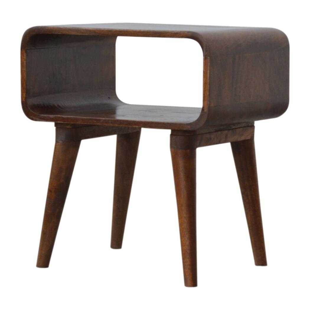 Curved Open Bedside Table | Chestnut Finish | Compact Shelf Storage