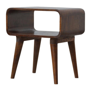 Curved Open Bedside Table | Chestnut Finish | Compact Shelf Storage