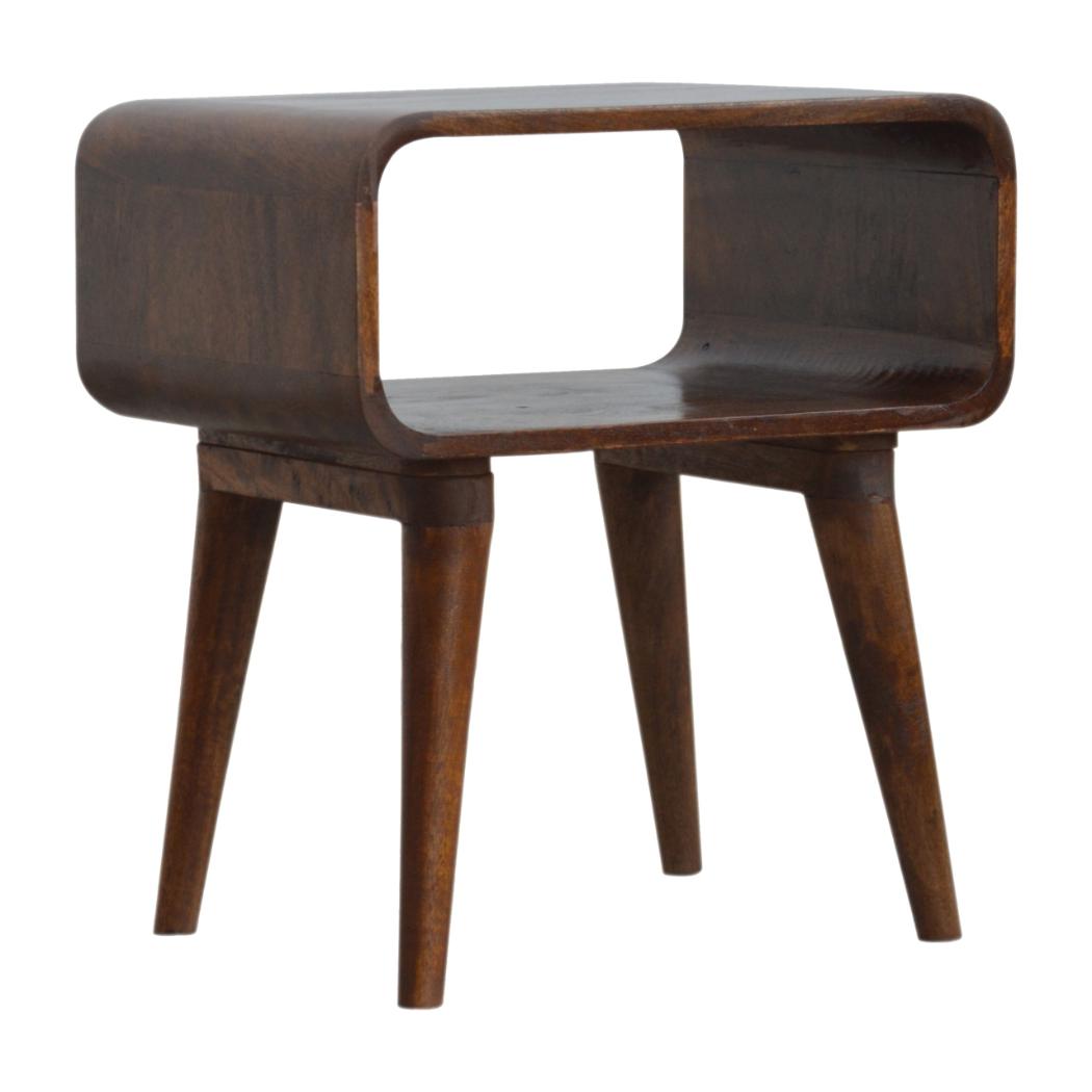 Curved Open Bedside Table | Chestnut Finish | Compact Shelf Storage